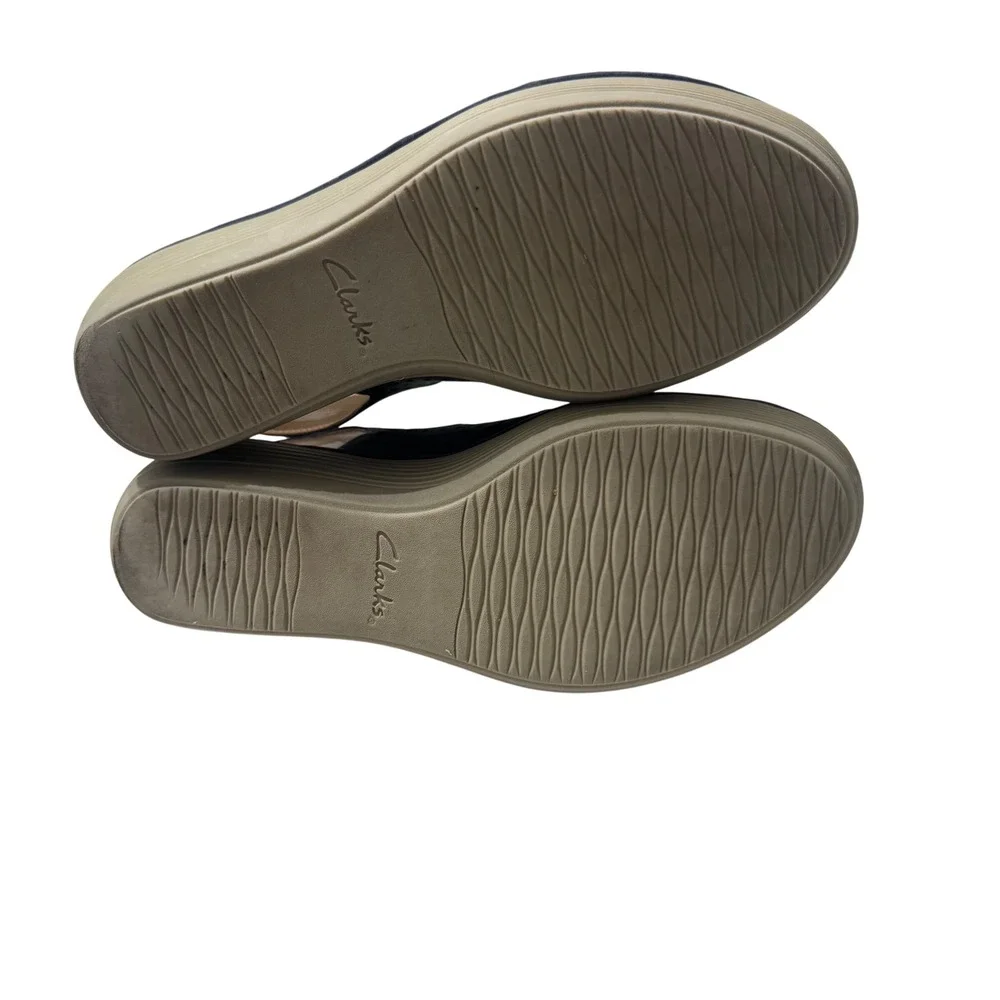 Clarks Reedly Variel Navy Suede Wedge Sandals Womens 9 Ortholite Platform